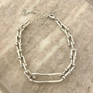 Sterling Silver Link Statement Bracelet - Silver